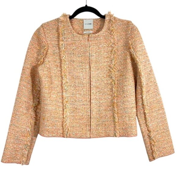 St John Boucle Tweed Knit Zip Front Eyelash Detail Jacket Peach Size 6 Pre-Loved - Picture 1 of 4